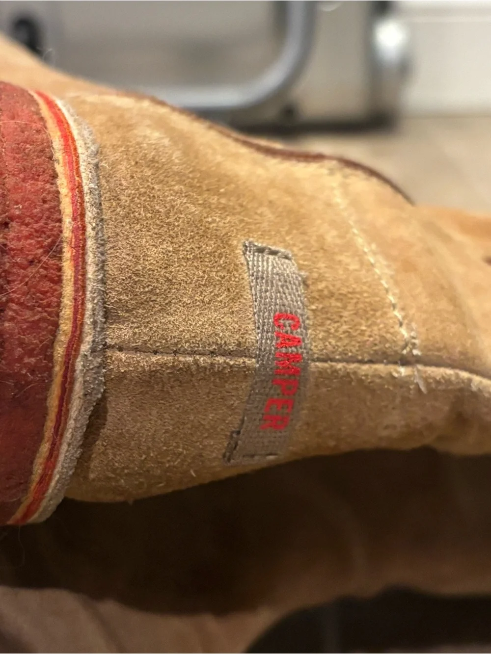 Beautiful Rare Camper Suede Zip Knee-High Boots Tan Red Portugal Women’s 5.5